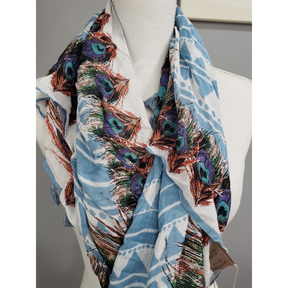 NEW STUNNING Look By M peacock lightweaight scarf head wrap neck cotton blue - Picture 6 of 6